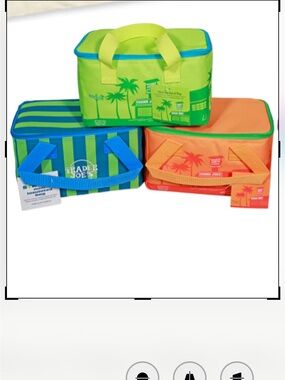 NWT SetsTrader Joe's Striped and Solid Insulated Lunch Bags - Lime, Blue, Orange